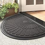 Front Door Mat Outdoor Indoor Welcome Mat-Semicircular 43X75CM Non Slip Heavy Duty Rubber Doormat-Absorbent Entryway Rug Entrance Mat Entry Rug Dirt Scraping Shoe Mat Grey