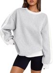 Trendy Queen Womens Oversized Sweatshirts Crewneck Hoodies Color Block Long Sleeve Pullover Fall Cute Y2K Tops Fleece Winter Fashion Clothes Travel Outfits Grey S