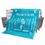 Gifts for Sister Blanket, Birthday Gift for Sister from Sister, Say Happy Birthday Sister with a Snuggly Soft Sister Throw Blanket 153x127 cm (Teal, Fleece)