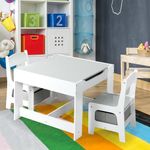 Bopeep Kids Table and Chair Set Storage Box Toys Play Activity Desk Wooden Study Toddler Double-Sided Chalkboard Detachable Tabletop 3 in 1 Wood Arts (1 Table+ 2 Chairs, Grey)