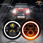 Auxbeam 7 Inch LED Headlights Replacement for Jeep Wrangler JK JKU TJ LJ CJ, Hi/Lo Beam 7" Headlamps for Rubicon Sport, Sahara (7" Headlights w/ DRL & Amber Turn Signal Light, Black)