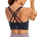 CRZ YOGA Womens Butterluxe Strappy High Neck Longline Sports Bra - Padded Criss Cross Back Workout Sports Bras Crop Tank Top True Navy X-Large