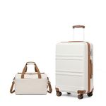 Kono Luggage Sets of 2 Piece Lightweight 55x40x22cm ABS Hard Shell Travel Carry on Suitcase with TSA Combination Lock + Ryanair 40x20x25cm Cabin Bag (Cream White, 20 Inch Luggage Set)