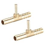 sourcing map Tee Brass Barb Fitting Reducer 3 Way, Fit Hose ID 8mm x 4mm x 8mm 2pcs