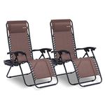 SereneLife Zero Gravity Reclining Chair, Tanning Chair, Patio Chair, Adjustable Beach Chair, Set of 2 Lawn Chairs w/Cup Holder Side Tables, Padded Removable Headrest Pillows