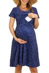 OUGES Womens 2024 Short Sleeve Summer Navy Polka Dot Maternity Dresses Nursing Gown Breastfeeding Clothes(floral08,XL)