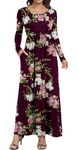 HAOMEILI Women Long Sleeve Maxi Dress Loose Plain Casual Long Dresses with Pockets M Floral Wine Red