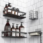 UUlioyer Shower Caddy, Shower Shelf No Drilling, Bathroom Accessory with Soap Razor Holder, Shower Organiser for Shampoo and Shower Gel, Black (with soap dish and toothbrush holder)