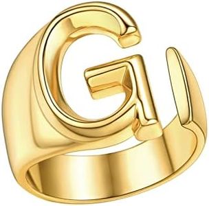 FindChic Gold Initial Bold Letter G Statement Rings for Women Adjustable Alphabet Signet Thumb Finger Knuckle Ring 18K Gold Plated Fashion Jewelry Gift