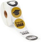 Best Paper Greetings 1000 Count Graduation Stickers Roll, Self Adhesive Congrats Grad Cap Invitation Envelope Seals Decal (Black, Gold, 1.5 Inch)