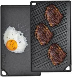 Bruntmor Reversible Grill Plate - 2-in-1 Pre-Seasoned Cast Iron Griddle Pan for Gas Stovetop - Double Sided Pan for Open Fire or Oven - 17x10-Inch Rectangular Roasting Pan - Flat Top Camping Cookware