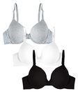 Fruit of the Loom Women's T-Shirt Bra, Opaque, Black/White/Grey Heather, 34B (Pack of 3)