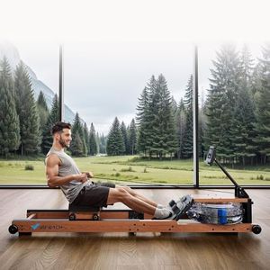 Water Rowing Machines for Home, 184 * 74 * 44cm Foldable Row Machine with 180kg Weight Capacity, Dedicated Monitor and Comfortable Seat, Free App for Immersive Water Rower, Solid-Wood