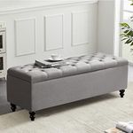 Storage Ottoman 50.2 Inches Upholstered Fabric Storage Ottoman Bench，Button Tufted Ottoman with Storage for Living Room，Bedroom End of Bed Bench Withstands 300lbs