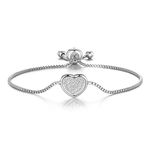 Philip Jones Silver Plated Pave Heart Friendship Bracelet Created with Zircondia® Crystals