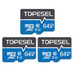 TOPESEL 3 Pack 64GB Micro SD Card Micro SDXC Memory Cards UHS-I High Speed Flash Memory for Camera/Phone/Dash Cam/Tablet/PC,U1, Class10, 3Pack