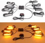 ROUTEKING 8x8LEDs Strobe Flashing Lights with Controller - 14 Flashing Modes Flashing Beacon Light, Emergency Warning Recovery Light Beacons for 12V-24V Car Vehicle Truck Trailer Camper Van (Amber)