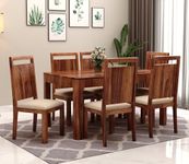 Advika Handicraft Sheesham Wood Dimitri 6 Seater Sheesham Wood Dining Table Set with 6 Upholstery Chair