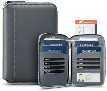 VULKIT Leather Passport Holder for 4-8 Passports Family RFID Blocking Passport Wallet with Zipper Travel Documents Organizer for Men or Women (Navy)