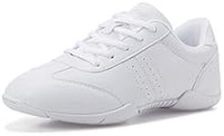 BAXINIER Youth Girls White Cheerleading Dancing Shoes Athletic Training Tennis Walking Breathable Competition Cheer Sneakers - White 13 Little Kid