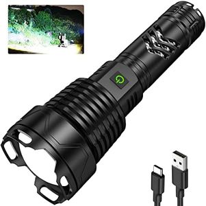 Rechargeable Flashlight, 300000 Lumens Super Bright LED Flashlight with ΒATTERY & USB Cable & USB Output, Powerful Handheld Flashlight with 5 Modes & Adjustable & IPX6 Waterproof for Camping/Reading
