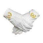 AtSKnSK White Cotton Master Masonic Gloves Hand Embroidered Gold Square Compass