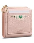 Vulkitty Leather Wallet for Woman RFID Blocking Bifold Small Compact Wallets Zipper Pocket Purse Large Capacity Card Hold Case with ID Window (Pale-Pink)