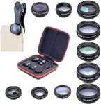 Universal 10 in 1 lens kit Wide Angle Mobile Phone camera lens Attachments, Macro lens, Fisheye lens, Kaleidoscope 3/6 lens CPL/Flow/Star/Radial Filter Clip-on for iPhone Samsung Most Smartphone