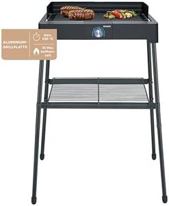 SEVERIN Standgrill mit Aluminium-Grillplatte und Standuntergestell mit Ablagerost, Elektrogrill mit schnellem Grill-Start, Balkon Grill ohne Verbrennungsgefahr, Schwarz, PG 8568