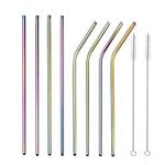 Botanique Stainless Steel Metal Straws Reusable 8 Set Drinking Straws with 2 Cleaning Brush Eco-Friendly Straws 8.5 inch Perfect for Smoothie Milkshakes Cocktail and Hot Drinks Colour (Rainbow)