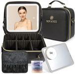 NOVANEX Makeup Organiser Case: Professional Cosmetic Artist Organiser with Large LED Mirror and Adjustable Brightness. Partitionable and Portable Train Case with extra Accessories