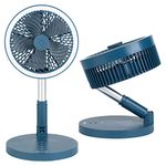 Beldray EH3413B Foldaway Stand Fan - USB Rechargeable, Lightweight, Folding Portable Desk & Fan, 97cm Adjustable Height, Cordless, 3 Speed Modes, LED Ring Light, For Camping, Home, Office, Blue