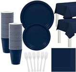 amscan Navy Blue Paper Tableware Party Supplies for 50 Guests, Party Supplies Set, Includes Plates, Cups, Table Covers