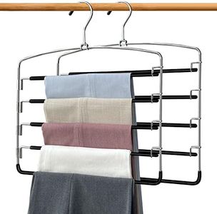 Pants Hangers 2 Pieces, Swing Arm Trousers Hanger, Space Saving Pants Rack, 5 Layers Jeans Hangers with Non-Slip, Multiple Pants Hanger Closet Organizer for Trousers Scarves Ties