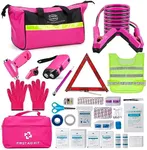 CALBEAU Car Emergency Kit for Women, Pink Emergency Roadside Assistance kit with Pink Car Safety Kit, Thoughtful Car Accessories Ready for New Drivers and Adventurers