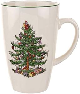Spode Christmas Tree Latte Mug - 22 Oz Holiday Coffee Cup for Tea, Hot Cocoa, and More - Classic Green Banded Christmas Tree Design - Dishwasher & Microwave Safe Fine Earthenware Mug