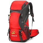 jianyana Hiking Backpack 50L Waterproof Lightweight Travel Backpack with Rain Cover for Men Women Tear-Resistant Daypack for Camping Mountaineering Outdoor Sport (red)