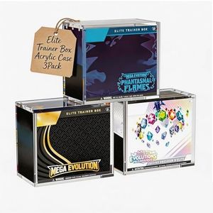 ETB Acrylic Case 3 Pack – Elite Trainer Box Acrylic Protector Display Case with Sliding Magnetic Lid, 8mm Thick Clear ETB Storage Box, Rounded Edges, 5mm Strong Magnets, Collector Display Case for ETB