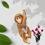 Vikarafty Hanging Monkey with Jute Rope for Garden,Home and Balcony Decor Resin Monkey Climbing Hanging Animal Statue with Rope showpiece, Suitable for Gifting (Brown)