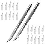 Yoezuo 2 Pcs Craft Knives Set Precision Knife, 20 Spare Stainless Steel Blades Precision Carving Knife Ergonomic Aluminium Handle for Art Cutting Model Making Scrapbooking Stencil