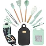 Camkinger Silicone Camping Cooking Utensils Set - 12Pcs Green Kitchen Cookware Set, Outdoor Camper Accessories with Portable Hand Bag, RV Must Haves Gear for Travel BBQ, for Camper