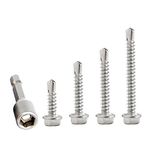 113 Pcs M4.8 Self Drilling Hex Head Screws Assortment Kit,410 Stainless Steel Self Tapping Screws With Hex Socket For Metal,Wood, Pvc,Plasterboard,Number Plate(16/25/38/50mm)