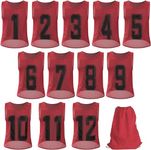 Yaegoo 12 Pack Scrimmage Training Vest, Numbered Practice Jerseys with Carry Bag for Soccer Basketball Football Volleyball (Red, Large)