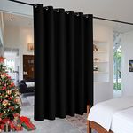 RYB HOME Space Divider Wall Panel, Room Darkening Drape for Bedroom Furniture Protected Blackout Space Partition Curtain for Patio Sliding Door/Locker Room, 10 ft Wide x 9 ft Tall, Black, 1 Pcs