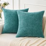 MIULEE Pack of 2 Teal Throw Pillow Covers 18x18 Inch Soft Chenille Pillow Covers for Sofa Living Room Couch Solid Dyed Cases