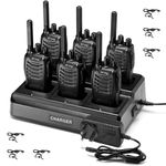 Walkie Talkies PMR446 Long Range 2 Way Radio pofung PT88E License Free Walkie Talkie for Adults Rechargeable with 6 Way Charger Earpieces VOX Flashlight for Warehouse Security Church (Black 6 Pack)