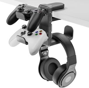 PAIFIEVD 3-in-1 Headphone Stand PC Gaming Controller Holder,Gaming Headset Holder with Adjustable Clamp&2 Controller Holder&Rotating Arm,Universal PC Gaming Accessory Controller Headset Stand