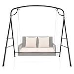 HAPPYGRILL Outdoor Swing Frame Heavy-Duty Metal Porch Swing Stand with Side Bars & 2 Rings, 660 lbs Weight Capacity, A-Frame Swing Frame for Garden, Backyard, Balcony