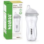 haakaa Gen.3 Natural Glass Baby Bottle 11oz - Wide Neck Anti-Colic Variable Flow Nipple,Easy to Clean & Latch for Newborn 0m+ 6m+ Breastfed Baby Toddler,BPA-Free - Grey