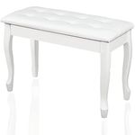 LIWSHWZ Piano Bench with Padded Cushion and Music Book Storage Compartment Artist Keyboard Bench, Solid Wood Duet Piano Bench Entrance Bench, L 27.55''(White)